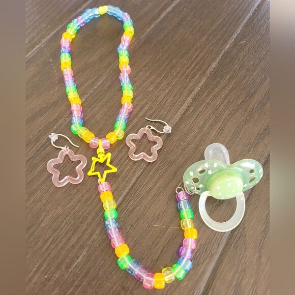 Jolly Rancher Kandi Kid Drop Necklace Binky Cord Binky Earring Rave Set - Picture 5 of 9